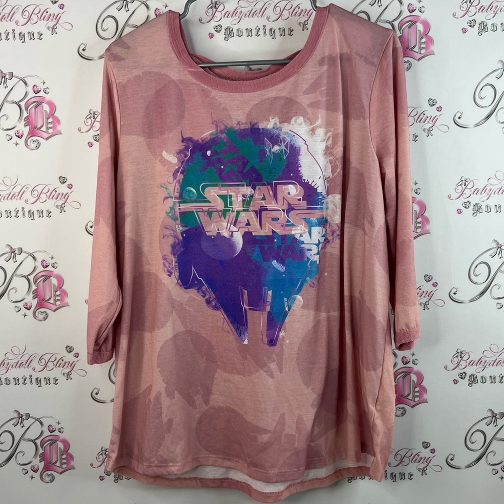 Disney parks Star Wars top lace up detail back Pink blue purple long sleeve